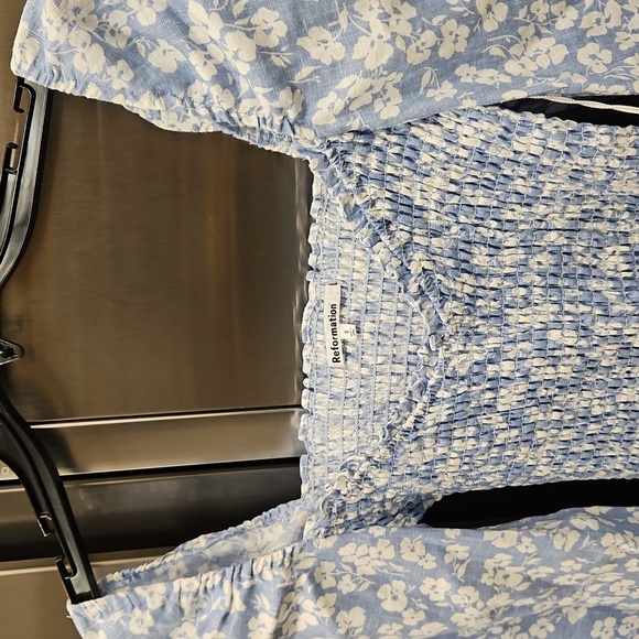 💕REFORMATION💕 Cambria Linen Top ~ Sofie Blue Floral Print Small S NWT - Picture 8 of 14